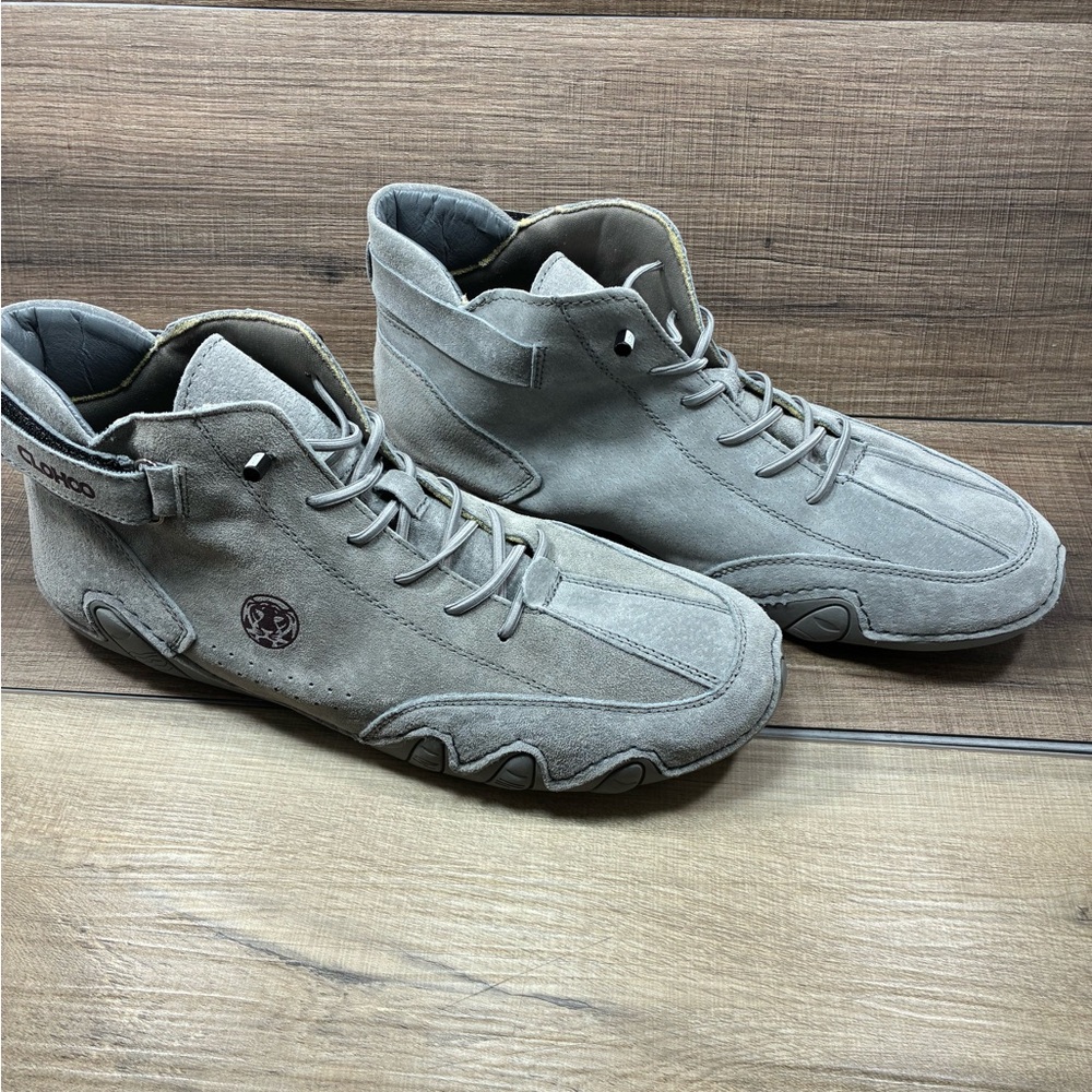 Clohoo Men's Lace-up Ankle Boots Slip-on Adjustable Gray Size 48